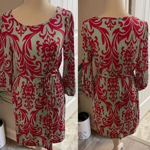 Fashionomics Pink and Seafoam Patterned Jersey Dress (Small)